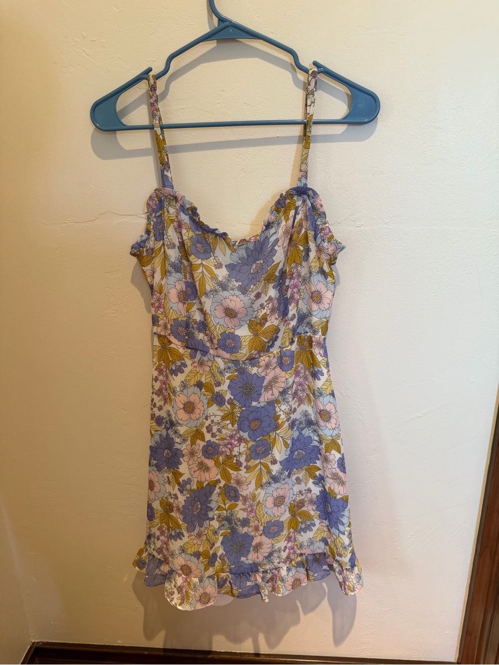 Lush Floral Mini Dress in Lavender, Pink & Mustard